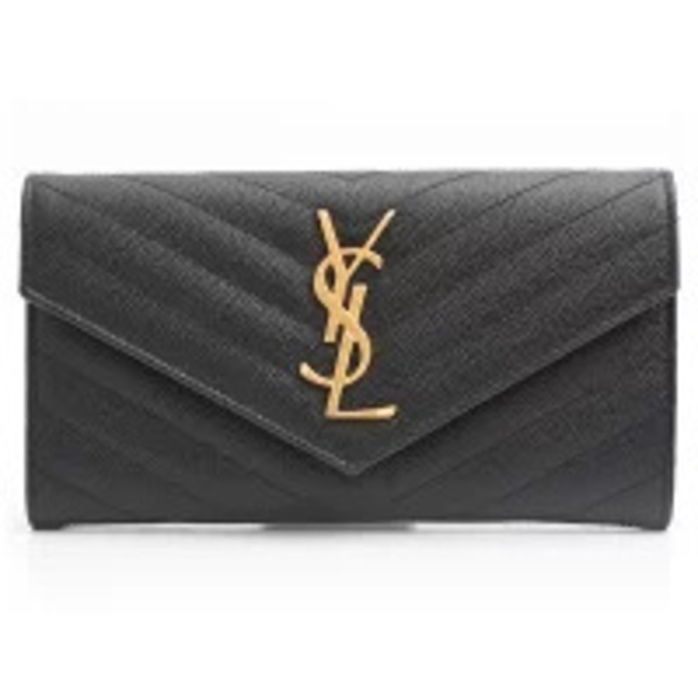 Saint Laurent Yves Cassandra Monogram flap wallet leather black